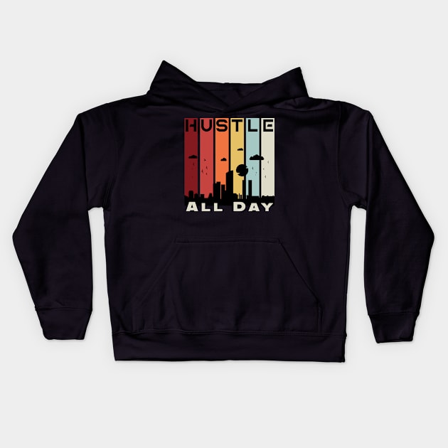 Hustle All Day Vintage Retro Business Kids Hoodie by Foxxy Merch